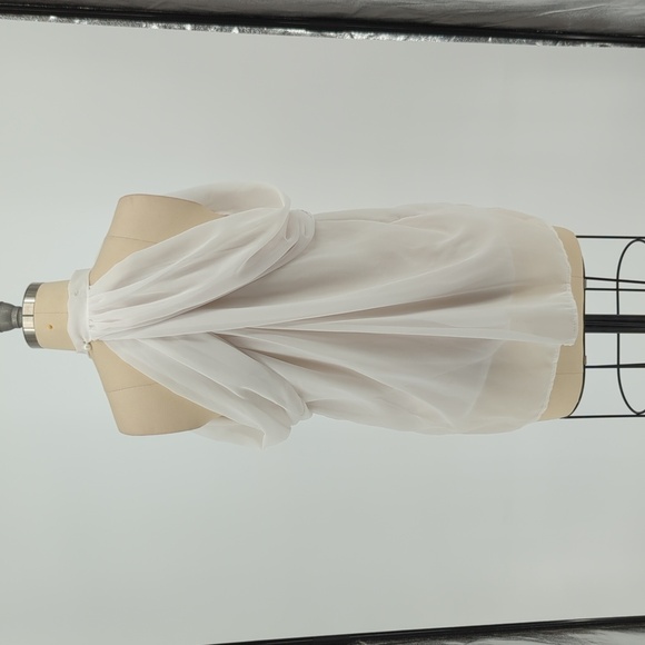 Women Draped Sleeve Bow Neck Chiffon Top White M/L classic victorian coquette gi - Picture 2 of 5